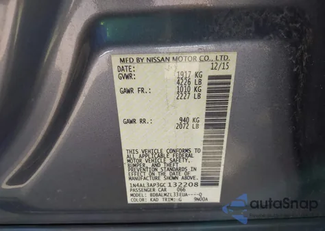 2016 Nissan Altima 2.5/2.5 S/2.5 Sl/2.5 Sr/2.5 Sv из США, поврежденный, VIN 1N4AL3AP3GC132208